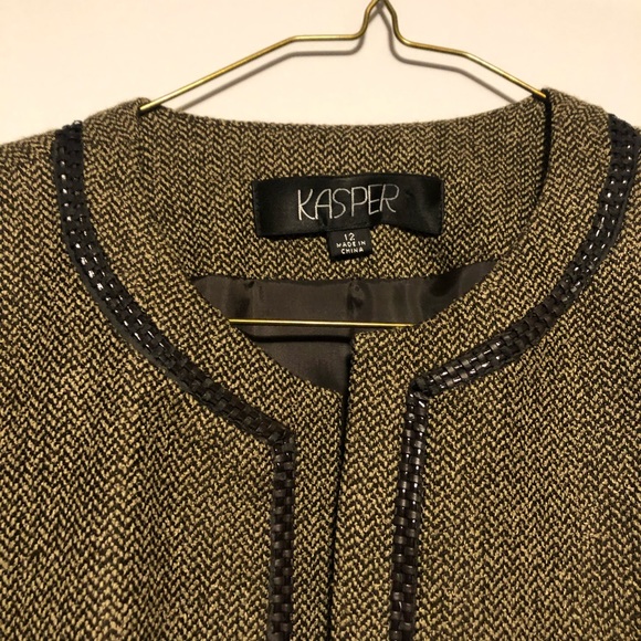 Kasper Open Blazer Crew Neck Tweed Lined Long Sleeve 12 C - Picture 2 of 11